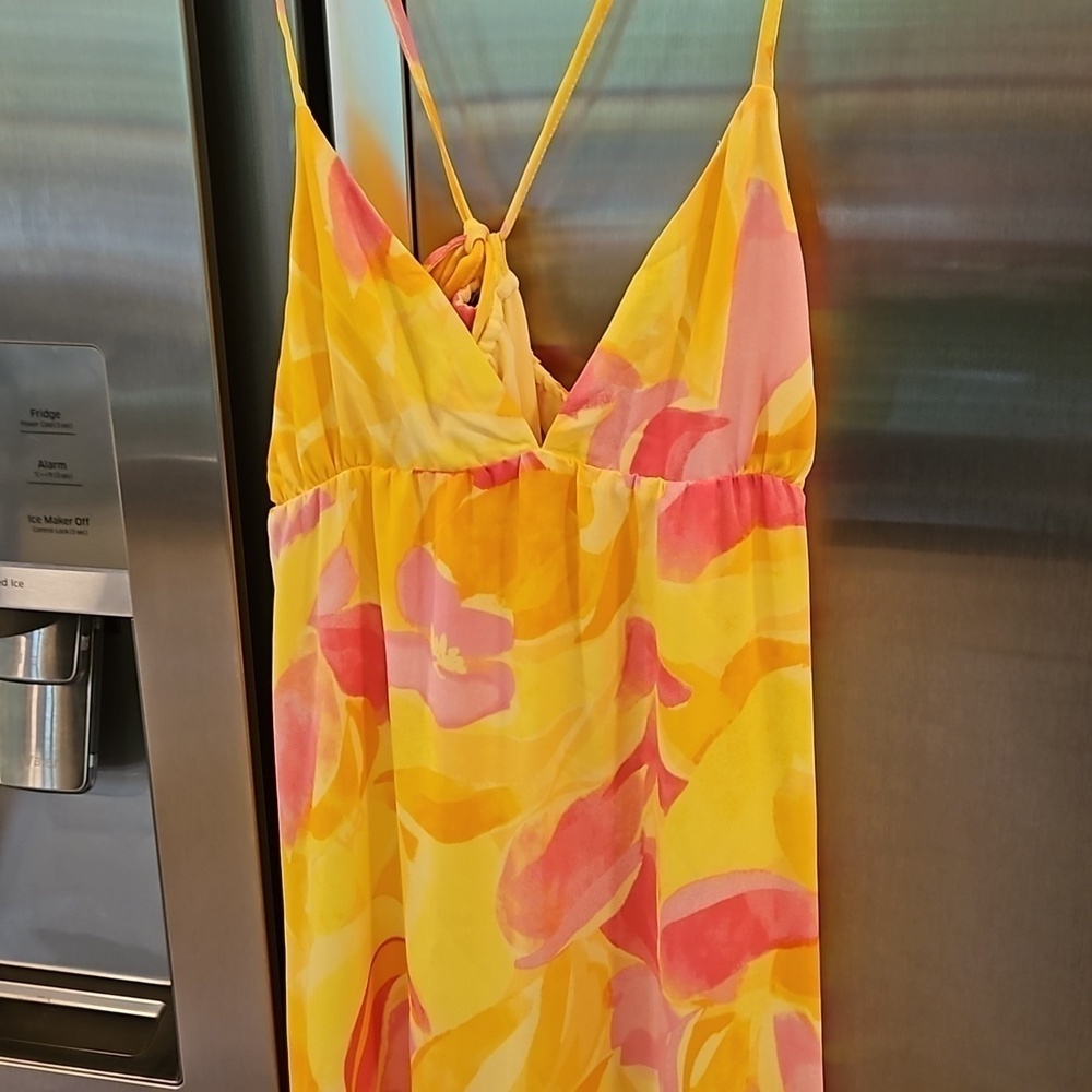 💕SANCTUARY💕 Maxi Dress ~ Yellow Pink Abstract Floral Watercolor Print S NWOT - Picture 3 of 7